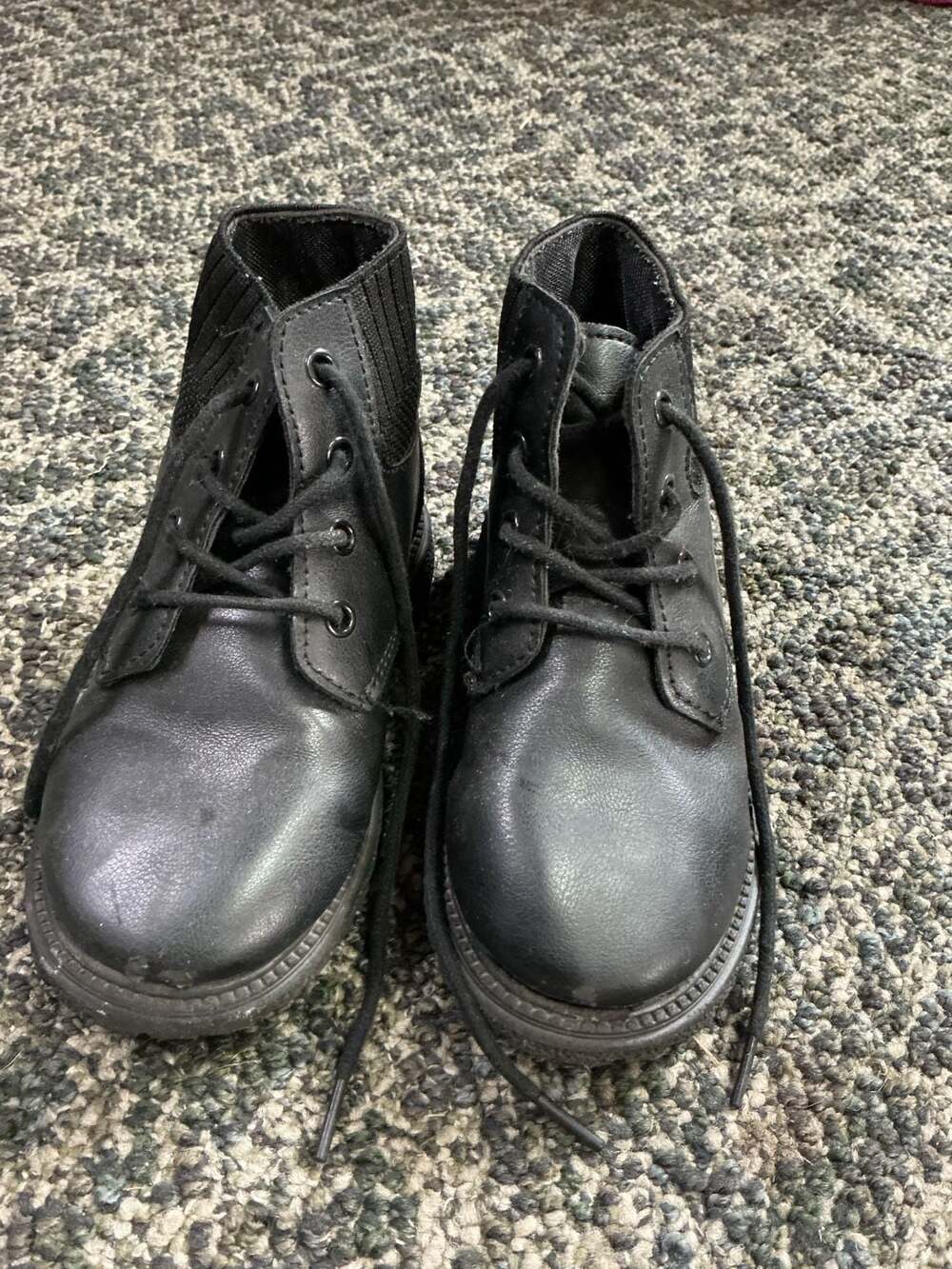 Toddler Lace-Up Ankle Boots with Knit Collar, Black